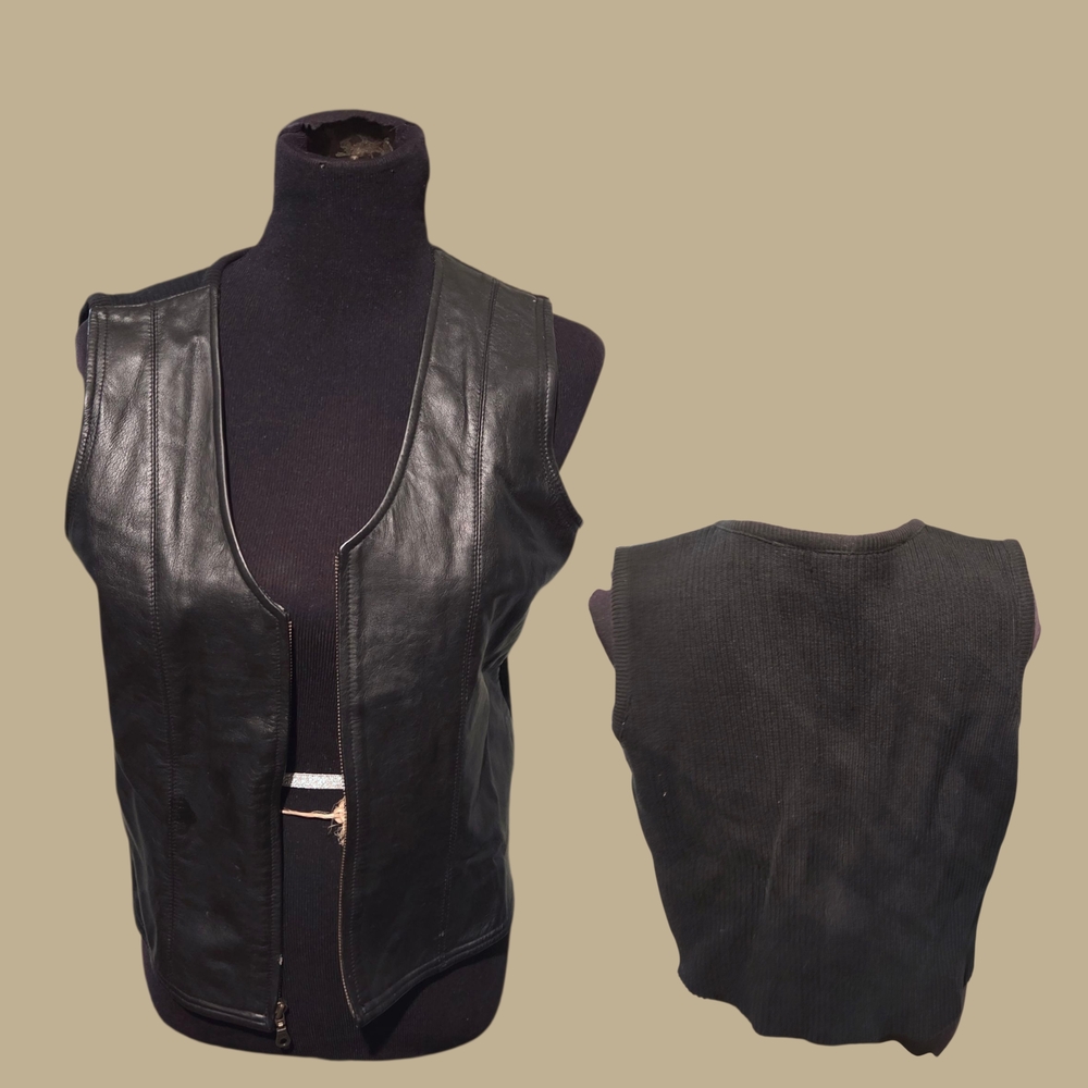 Vintage Black Leather Zip Up Vest